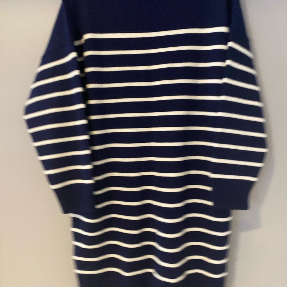 Navy and White Striped Sweater Dress